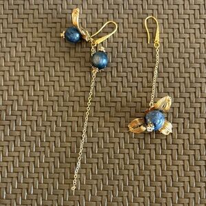 NWOT Gold Crystal and Blue Bead Drop Earrings